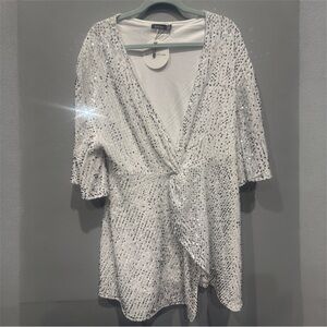 Boohoo White Sequin Top with Branded Tag